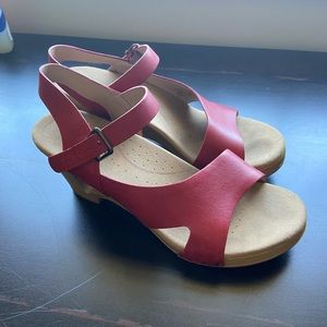 Genuine Leather Red Dansko Heeled Clog Sandals